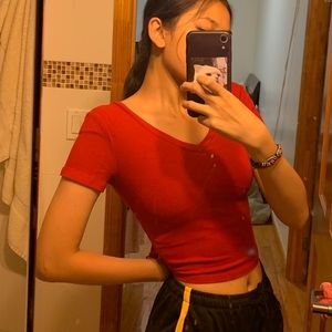 Cute V neck red top
